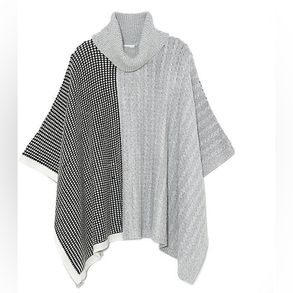 Two by Vince Camuto poncho sweater two tone knit turtle neck